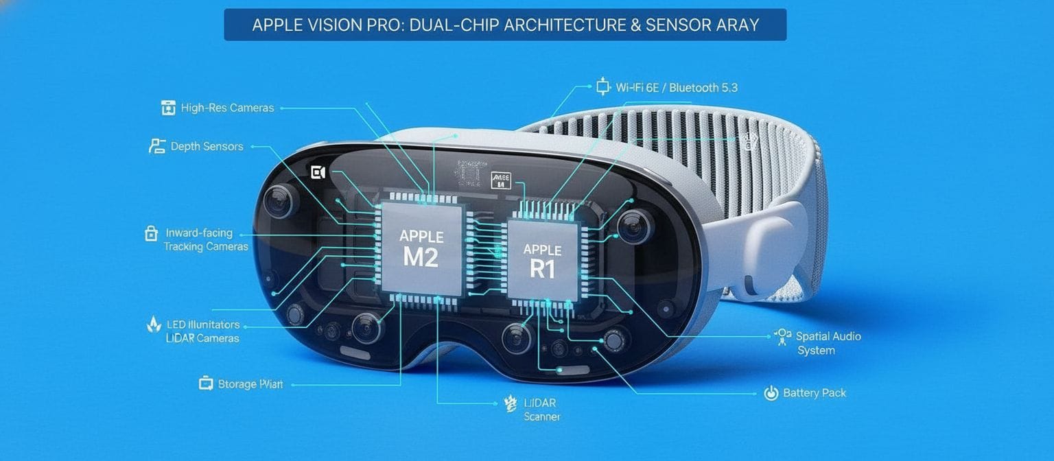 Apple Vision Pro technische Architektur mit M2 und R1 Prozessoren
